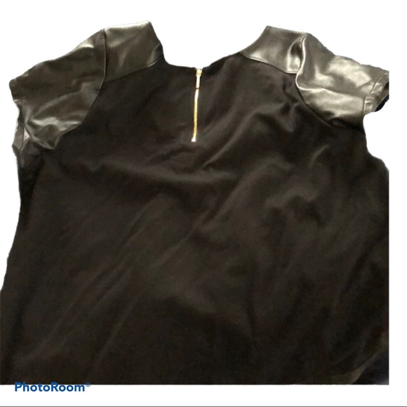 Goth Punk Black Vegan Faux Leather Mixed Material Top - Picture 4 of 5